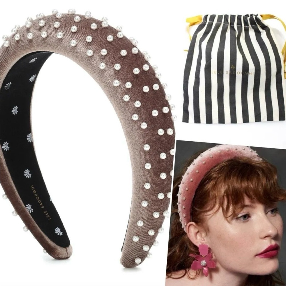 Lele Sadoughi Padded Velvet Pearl Headband Rare Brown Shimmer